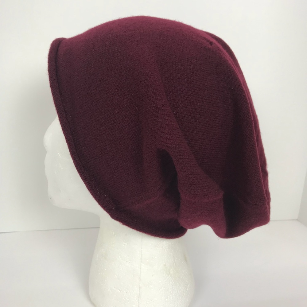 100% Cashmere Beanie Cap Burgundy Wine